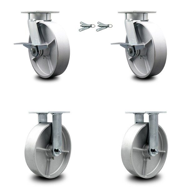 Service Caster 8 Inch Kingpinless Semi Steel Wheel Caster Brakes and Swivel Locks 2 Rigid, 2PK SCC-KP30S820-SSR-SLB-BSL-2-R-2 - main